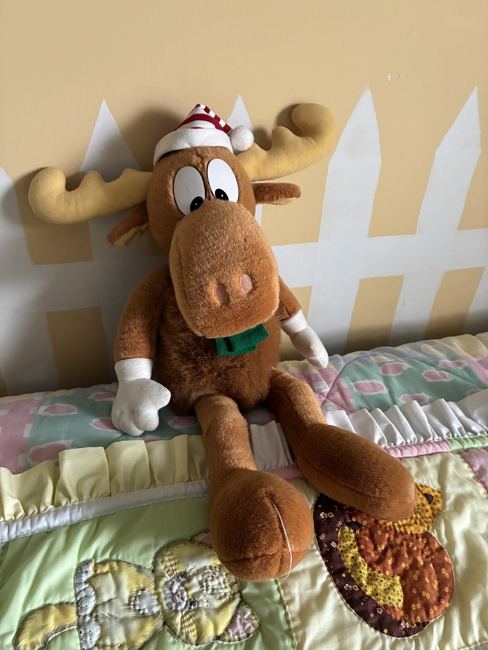 Vintage Christmas Bullwinkle with Green Bow and Santa Hat